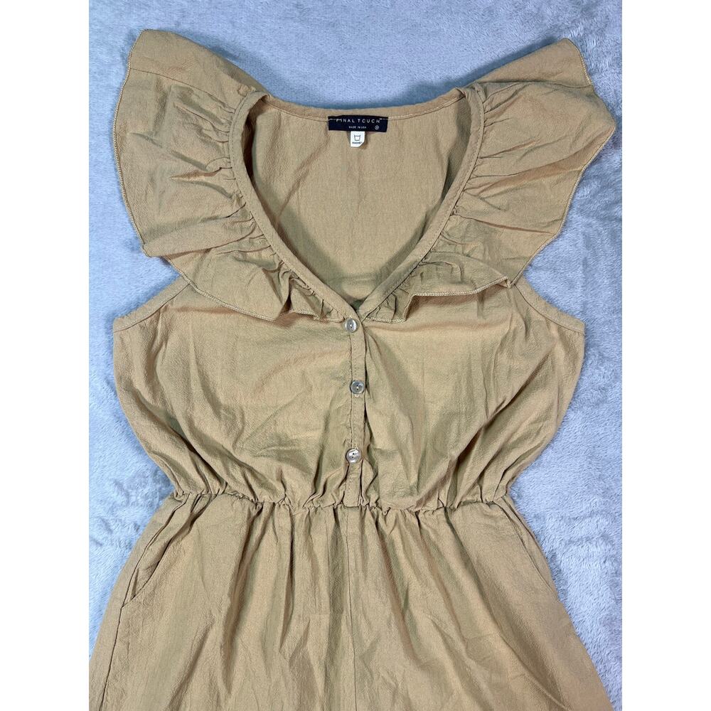 Tan Romper Ruffle Button Front Cotton Small USA Made Bohemian - Picture 3 of 6